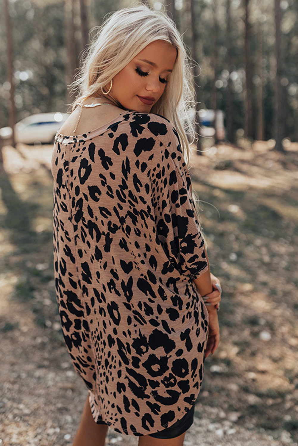 Women Oversized T Shirt Leopard Print Polyester | Bella-2