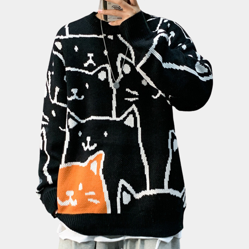 Men Graphic Cat Knit Sweater | Shaun