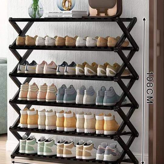 6-Tier Black Bamboo Shoe Rack – Sturdy Entryway Shoe Storage Solution with Space-Saving Design 1