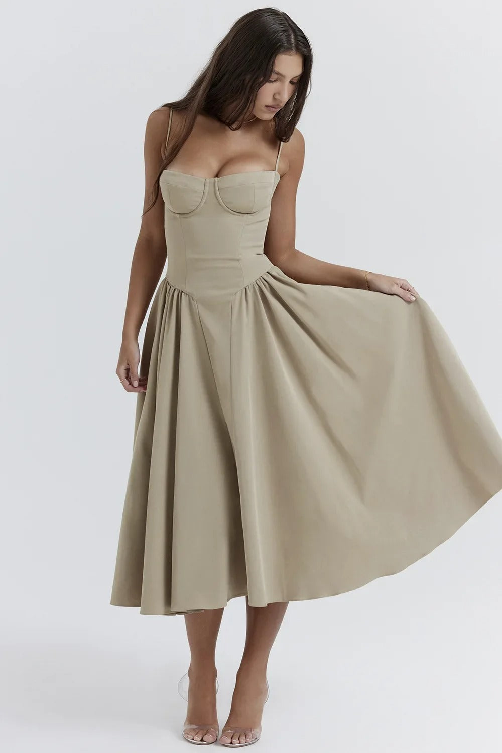 Women Chic Sleeveless Midi Sun Dress With Corset Fit | Tulum