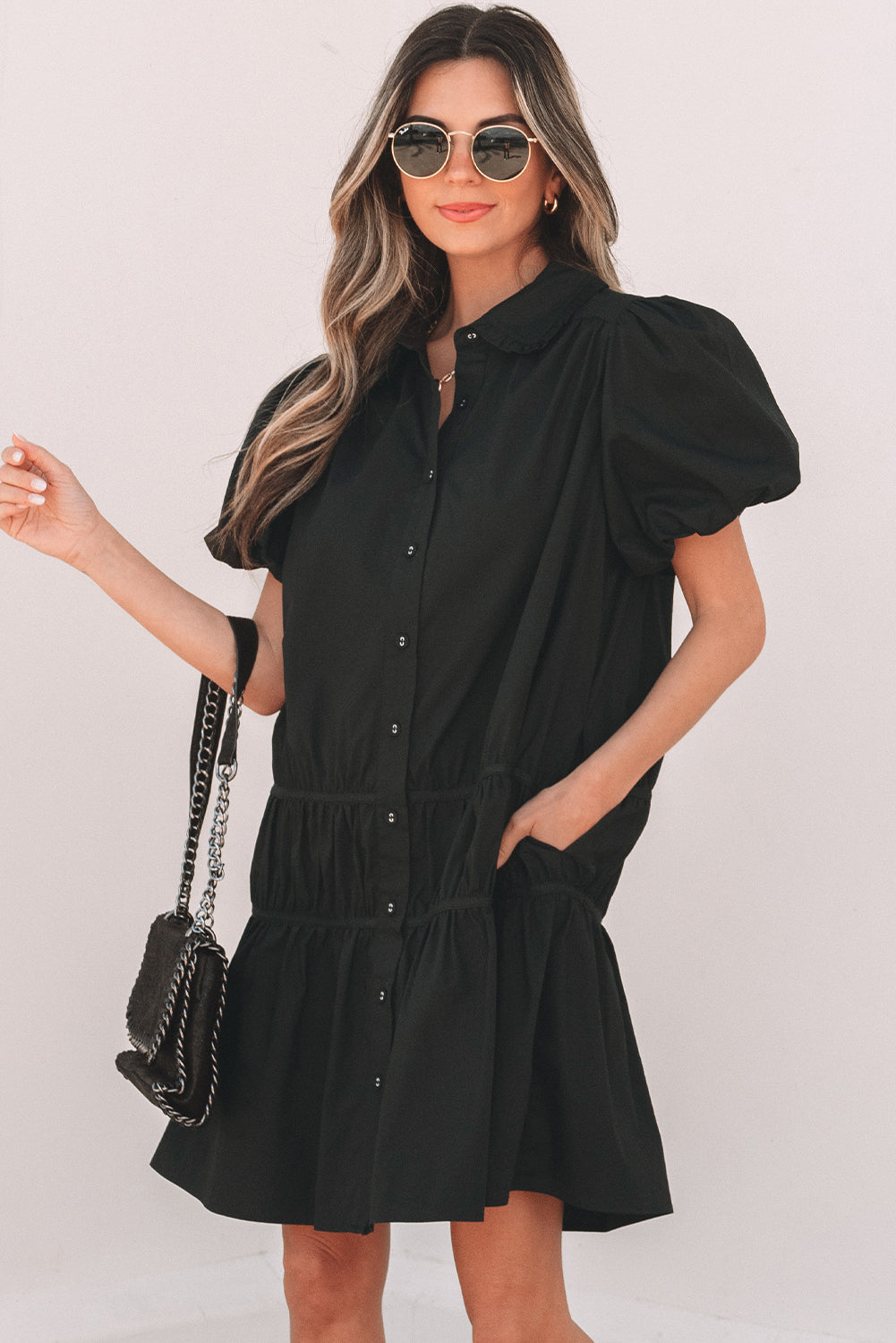 Women Puff Sleeve Shirt Dress | Noraly