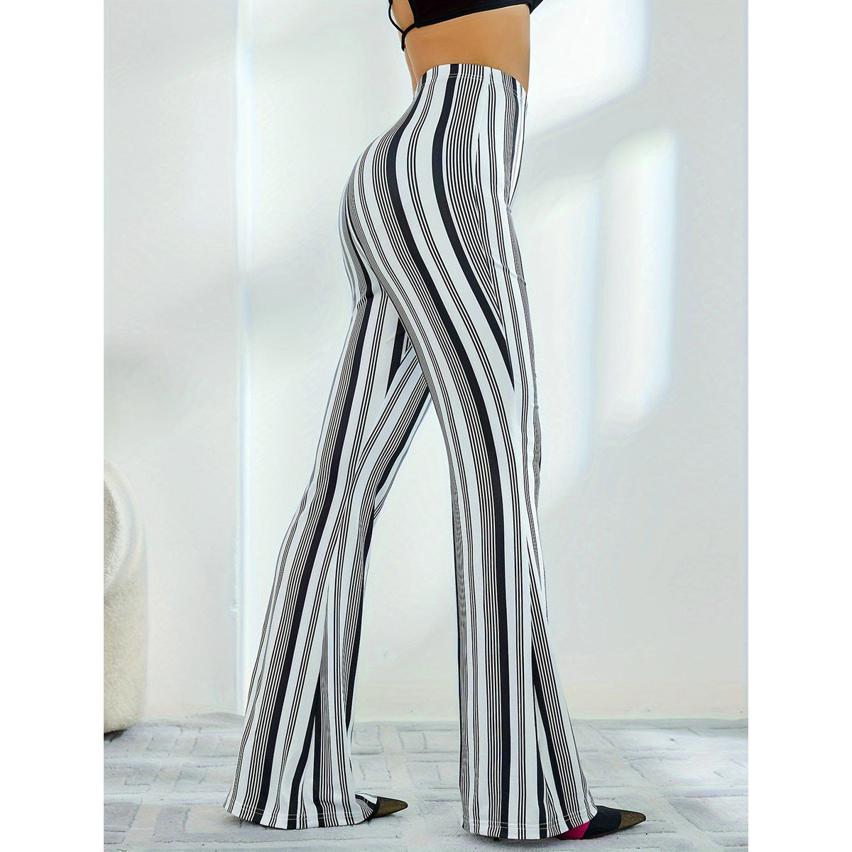 Women Bootcut Pants Black Polyester | Casual Chic-4