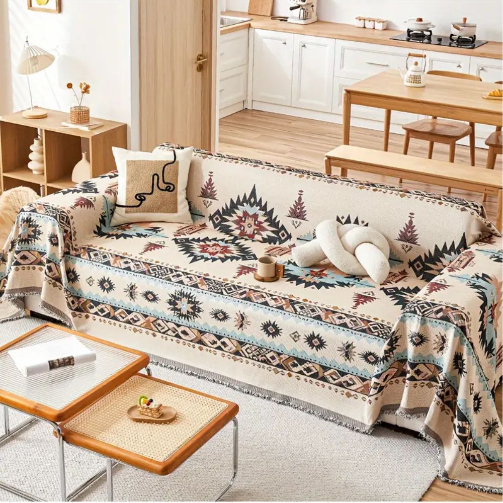 Sofa Cover Beige Chenille | Bohemian Charm 6