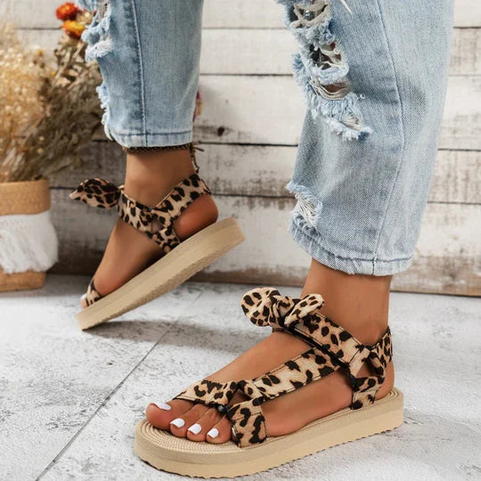 Women Leopard Print Bow Sandals | Morwenna