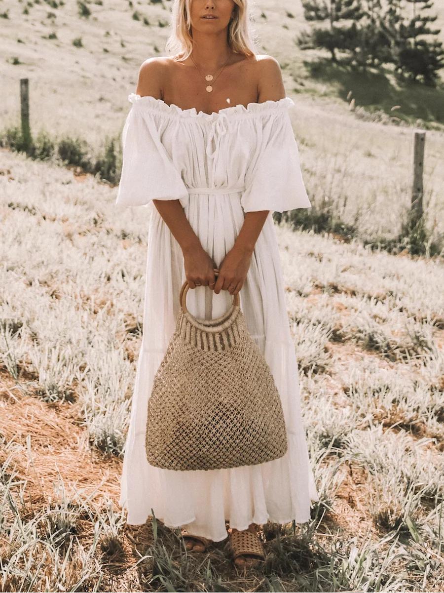 Women Maxi Dress White Cotton | Emmaline-6