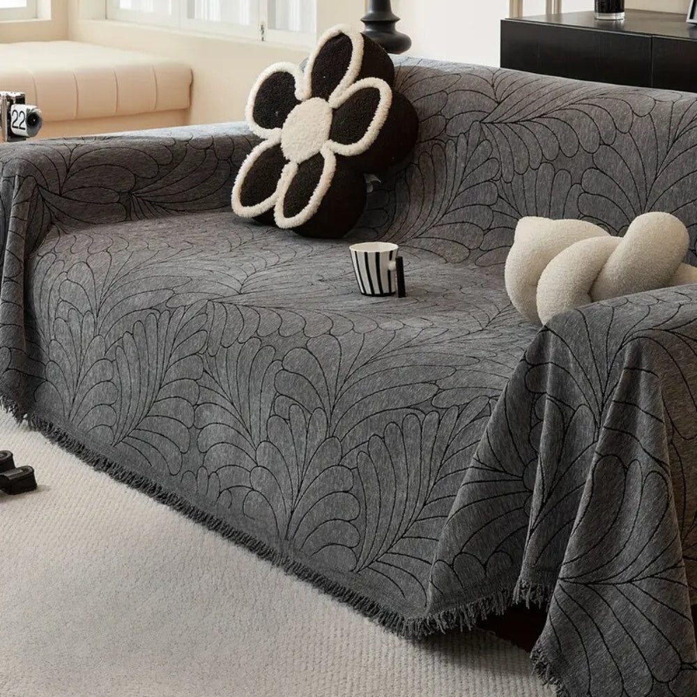 Sofa Cover Reversible Olive Green Charcoal Grey Cotton Blend | Elegant Touch 2