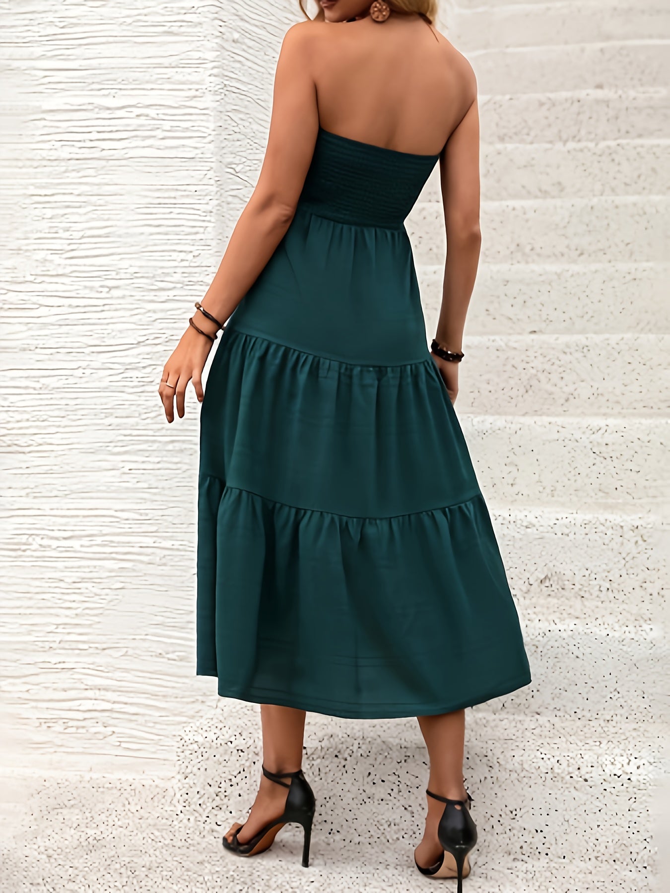 Women Strapless Smocked Midi Dress | Annie