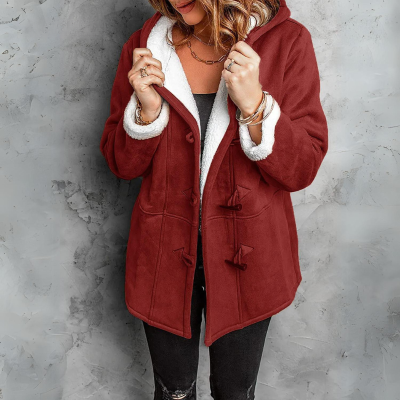 Women Toggle Button Sherpa Coat | Deni