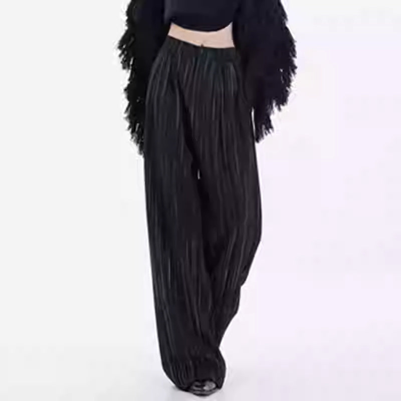 Women Wide Leg Pants Black Cotton | Elegant Style-1
