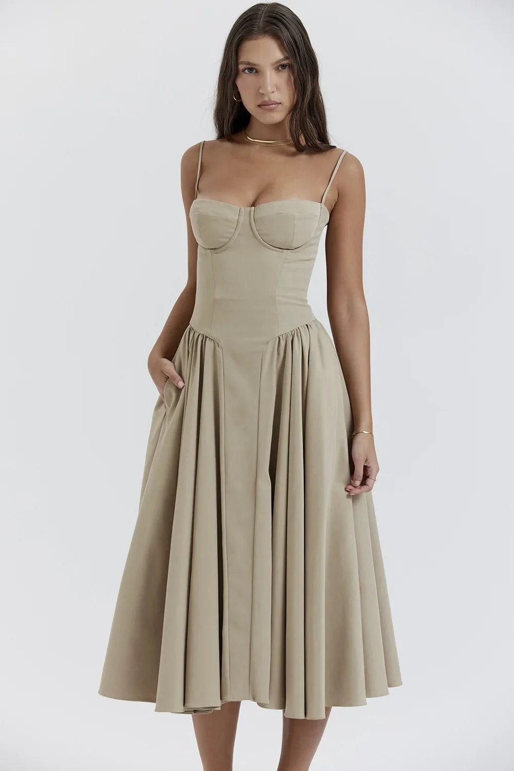 Women Chic Sleeveless Midi Sun Dress With Corset Fit | Tulum