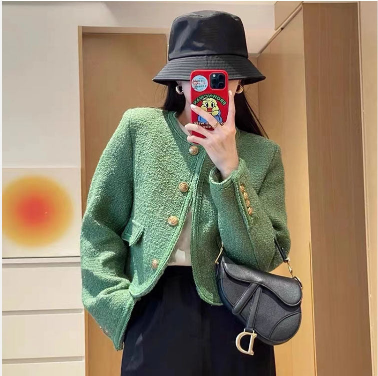 Women Tailored Jacket Green Tweed | Elegant Style-6