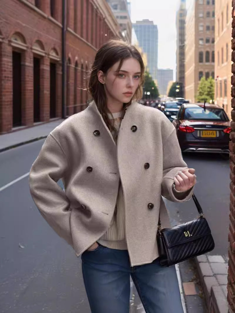 Women Short Coat Grey Polyester | Elegant Minimalist-2