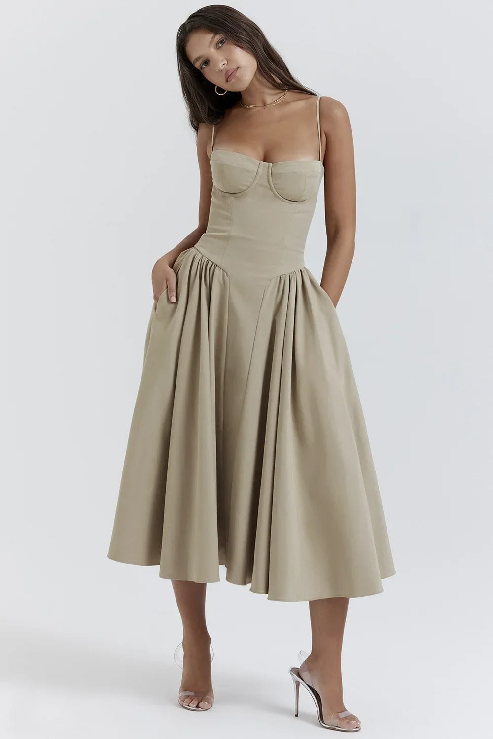 Women Chic Sleeveless Midi Sun Dress With Corset Fit | Tulum