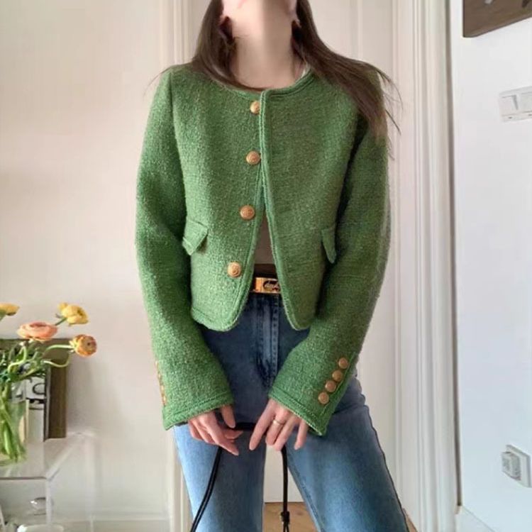 Women Tailored Jacket Green Tweed | Elegant Style-2