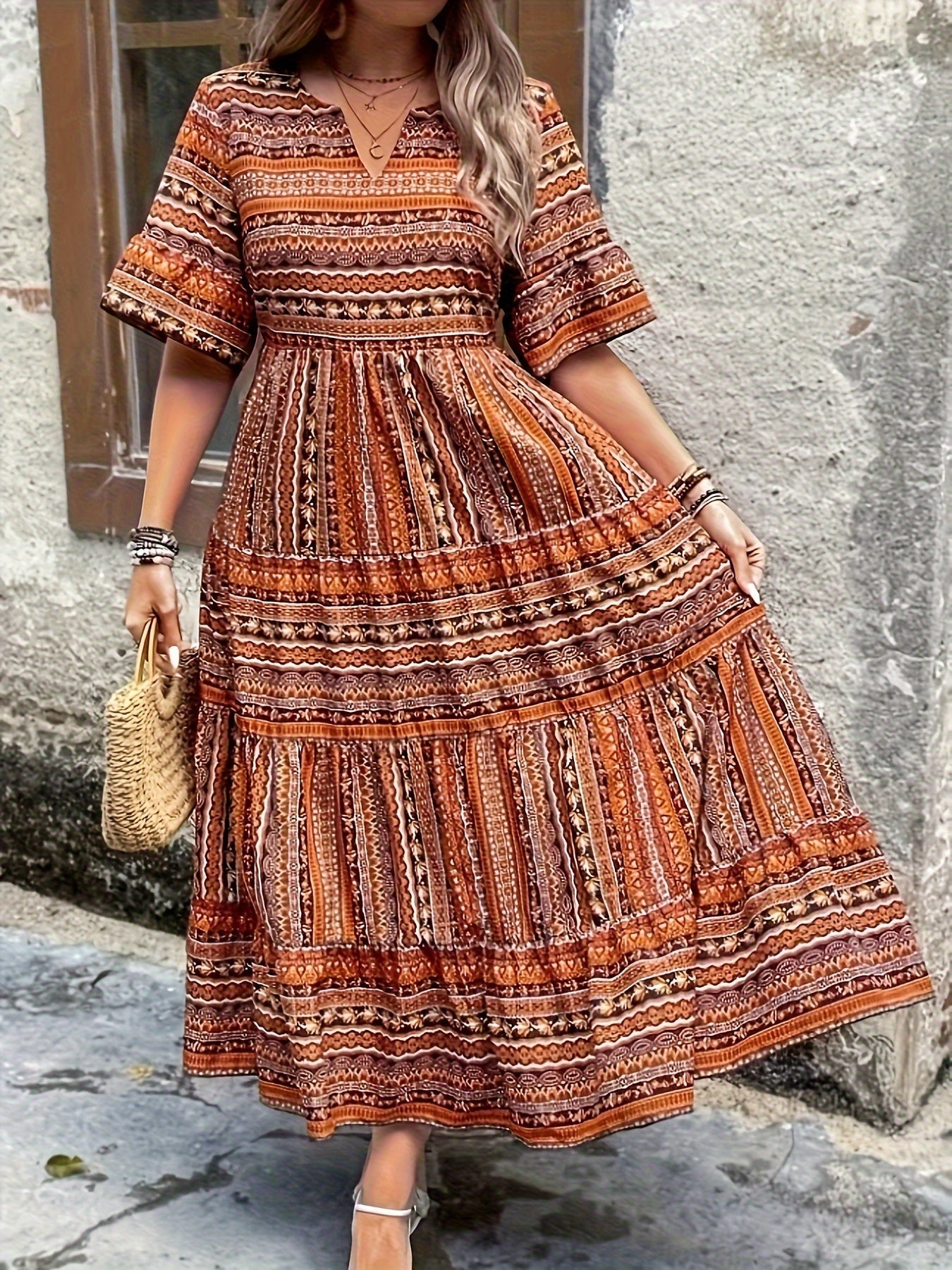 Women Boho V-Neck Maxi Dress | Galilea