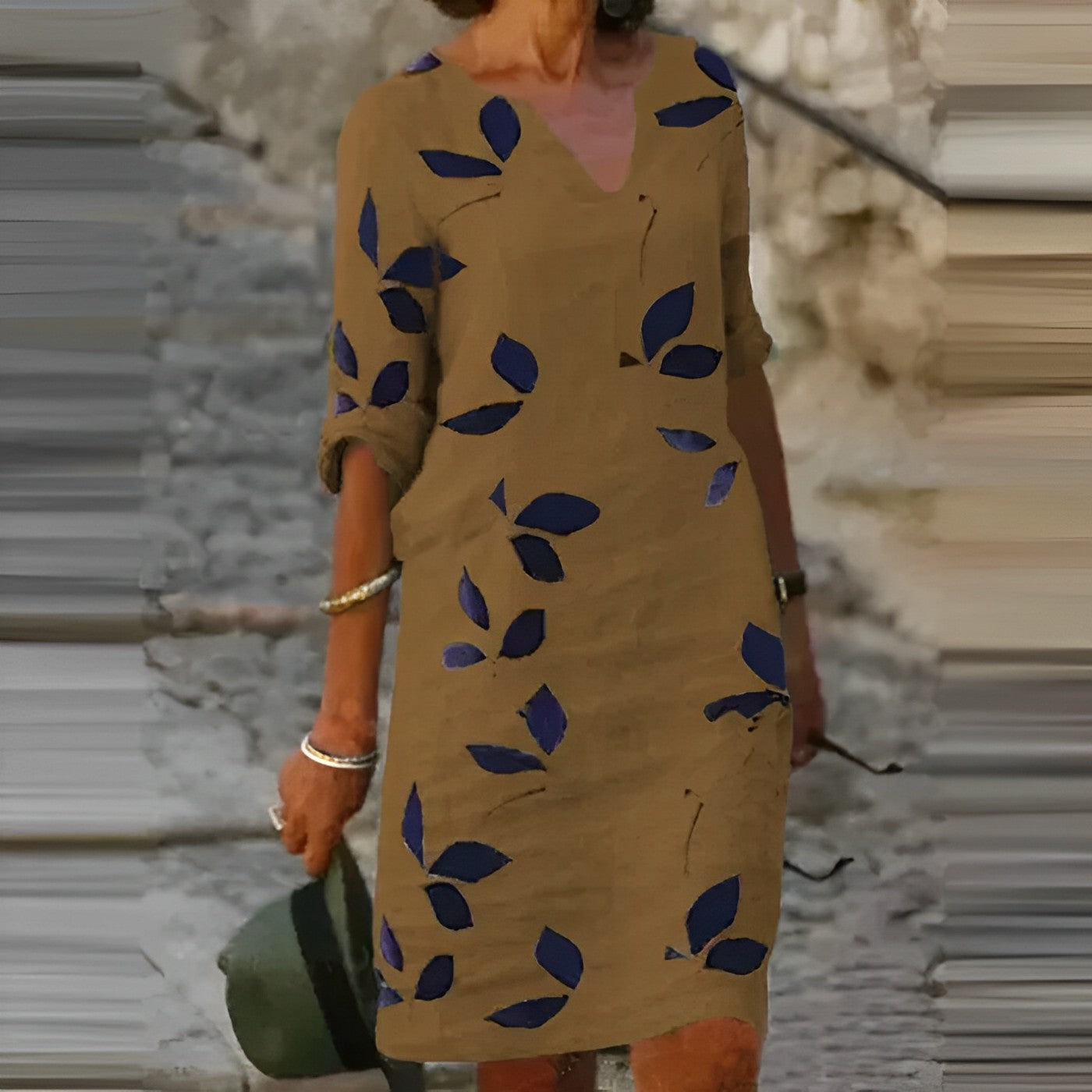 Women Bohemian Leaf Print Dress | Delilah