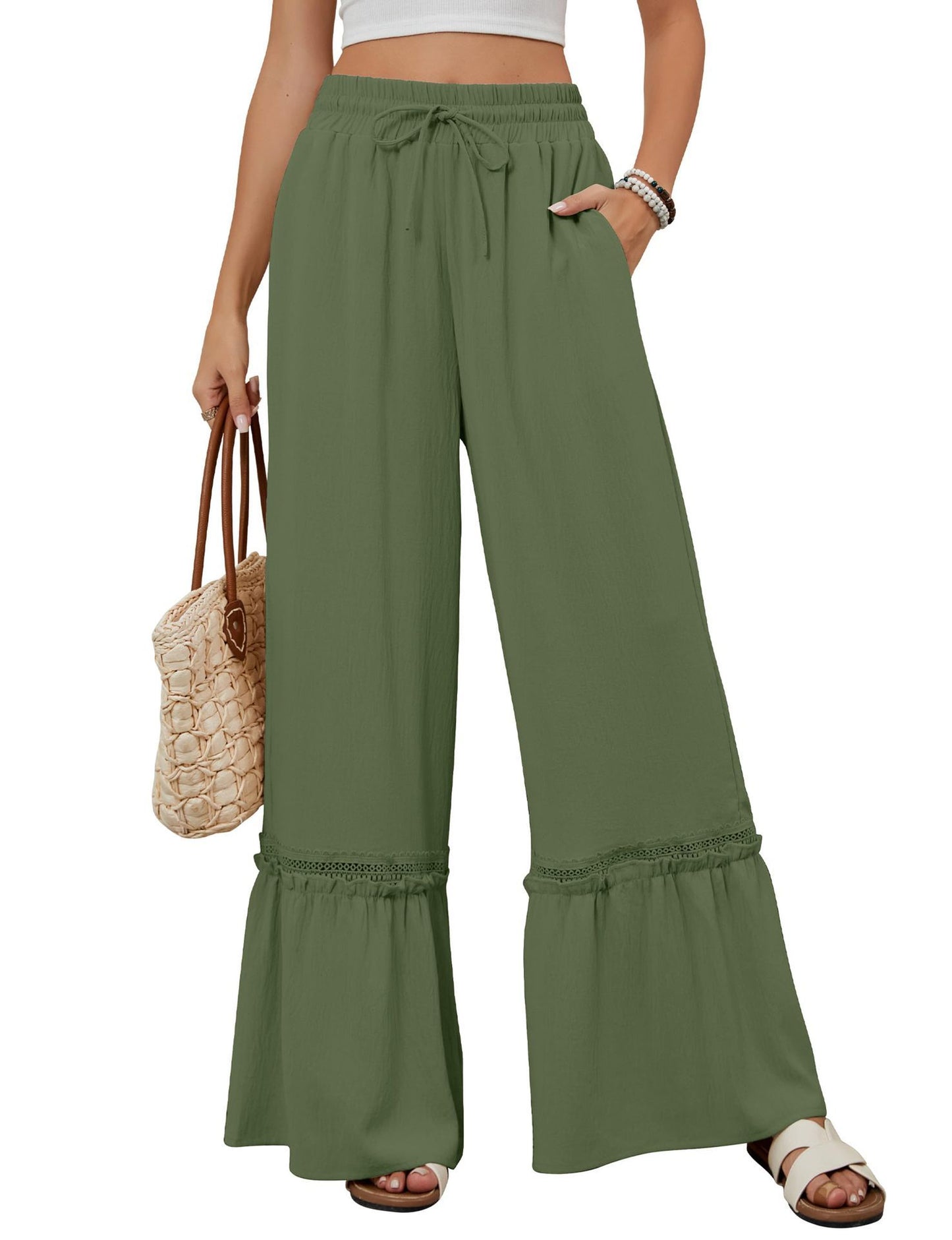 Variant image for Women Wide Leg Trousers Apricot Polyester | Elegant Style-7