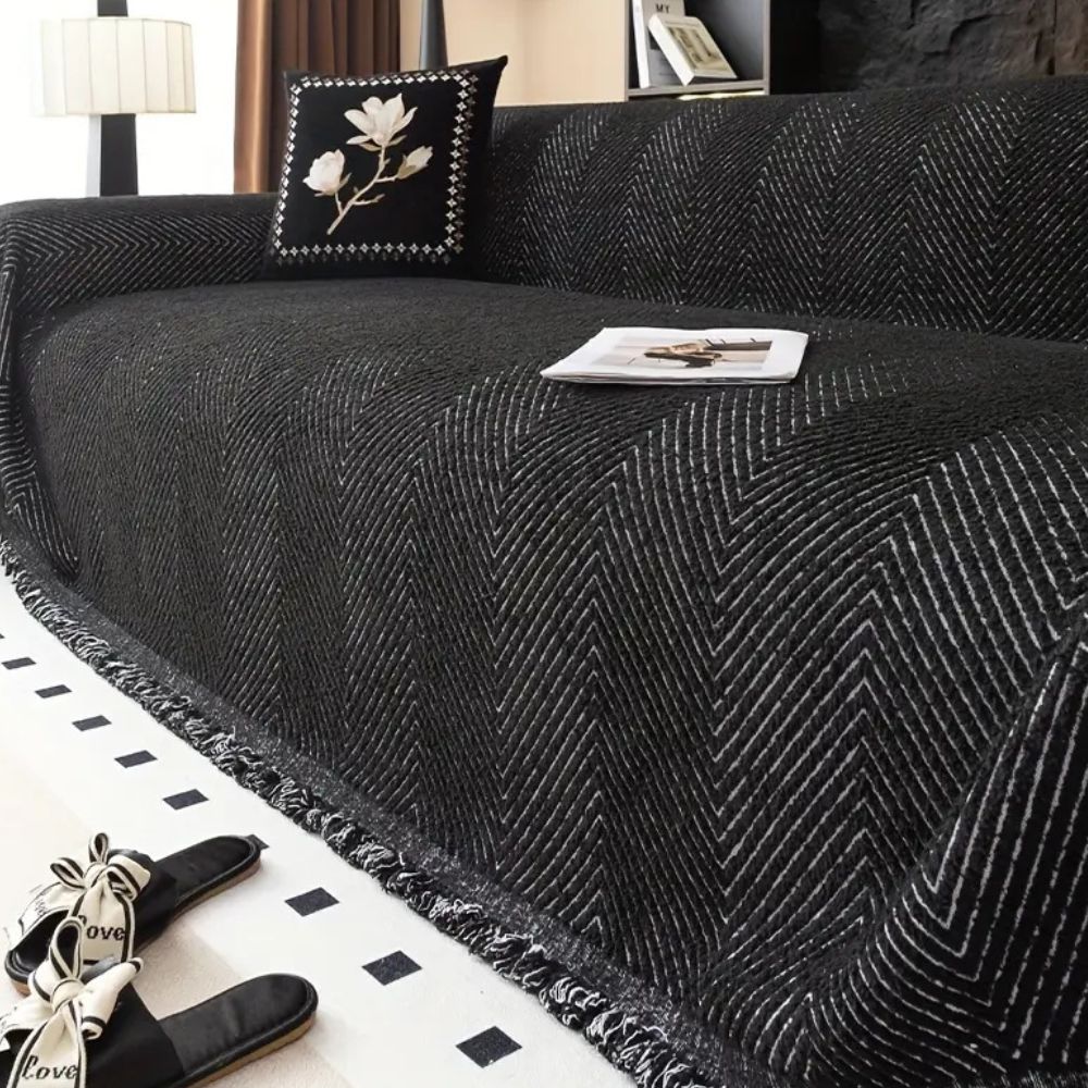 Sofa Cover Grey Microfiber Herringbone | Elegant Home Decor 1