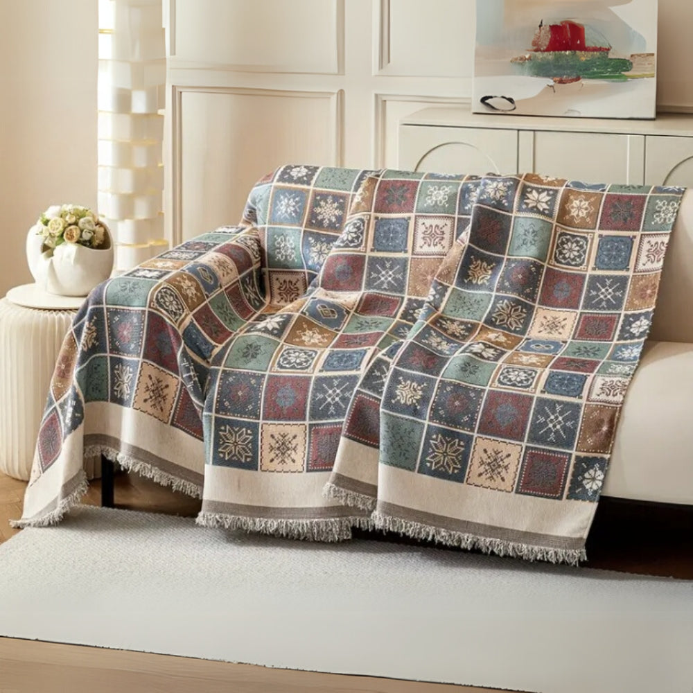 Sofa Cover Beige Chenille | Geneva Boho Slipcover 5