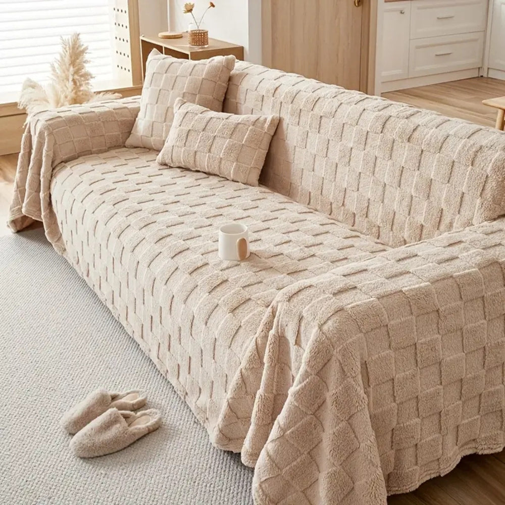 Sofa Cover Checkered Plush Velvet Non-Slip | Elegant Touch 2