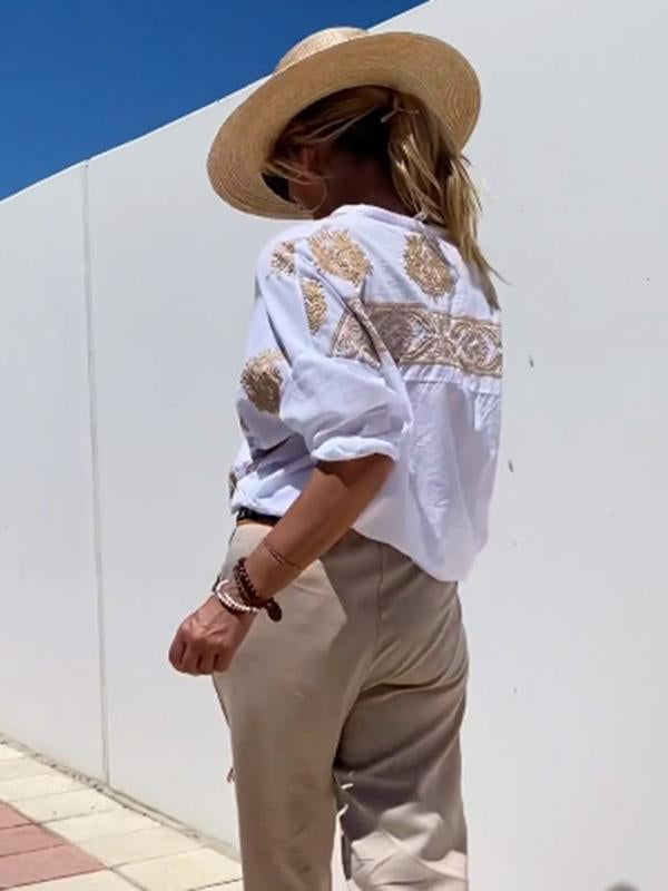 Women Embroidered Button-Up Shirt | Aimee