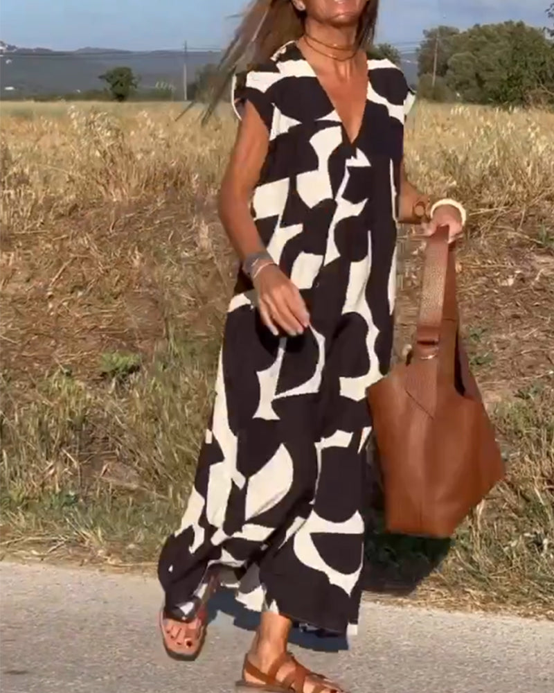 V-neck Printed Maxi Dress | Claire