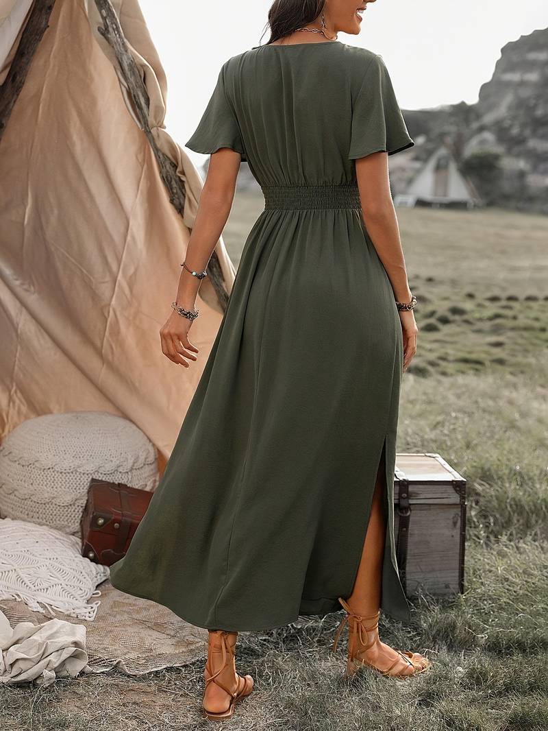 Women Elegant V-neck Long Boho Dress | Heather