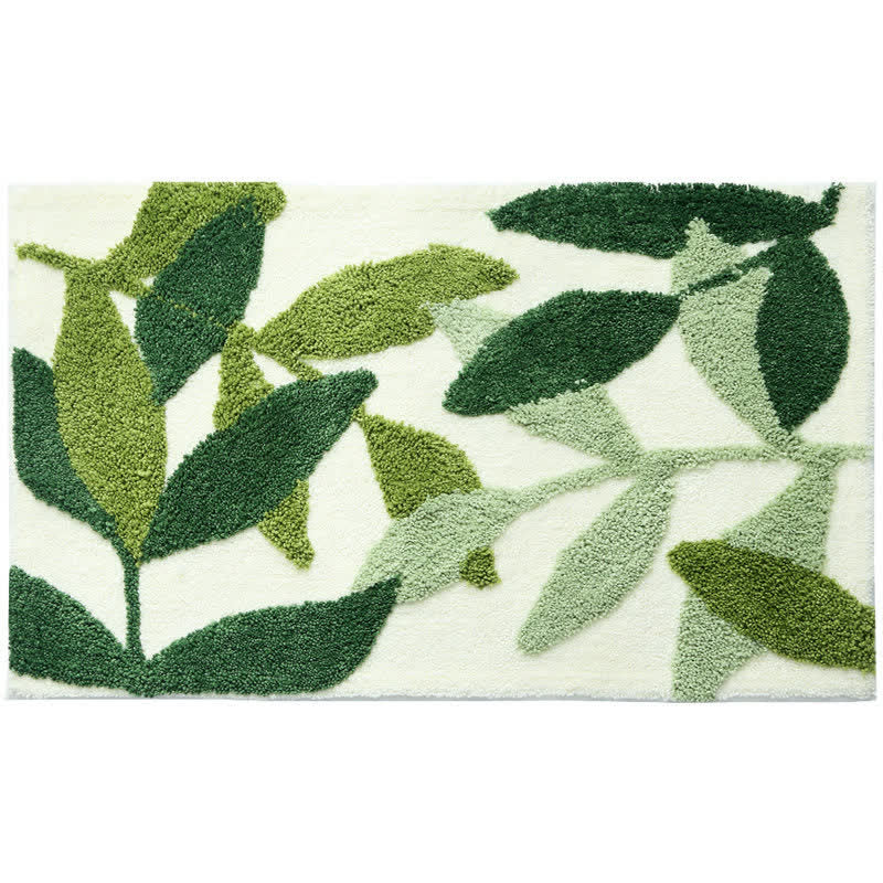 Floor Rug Green Leaf Print Polyester | Cozy Retreat 4