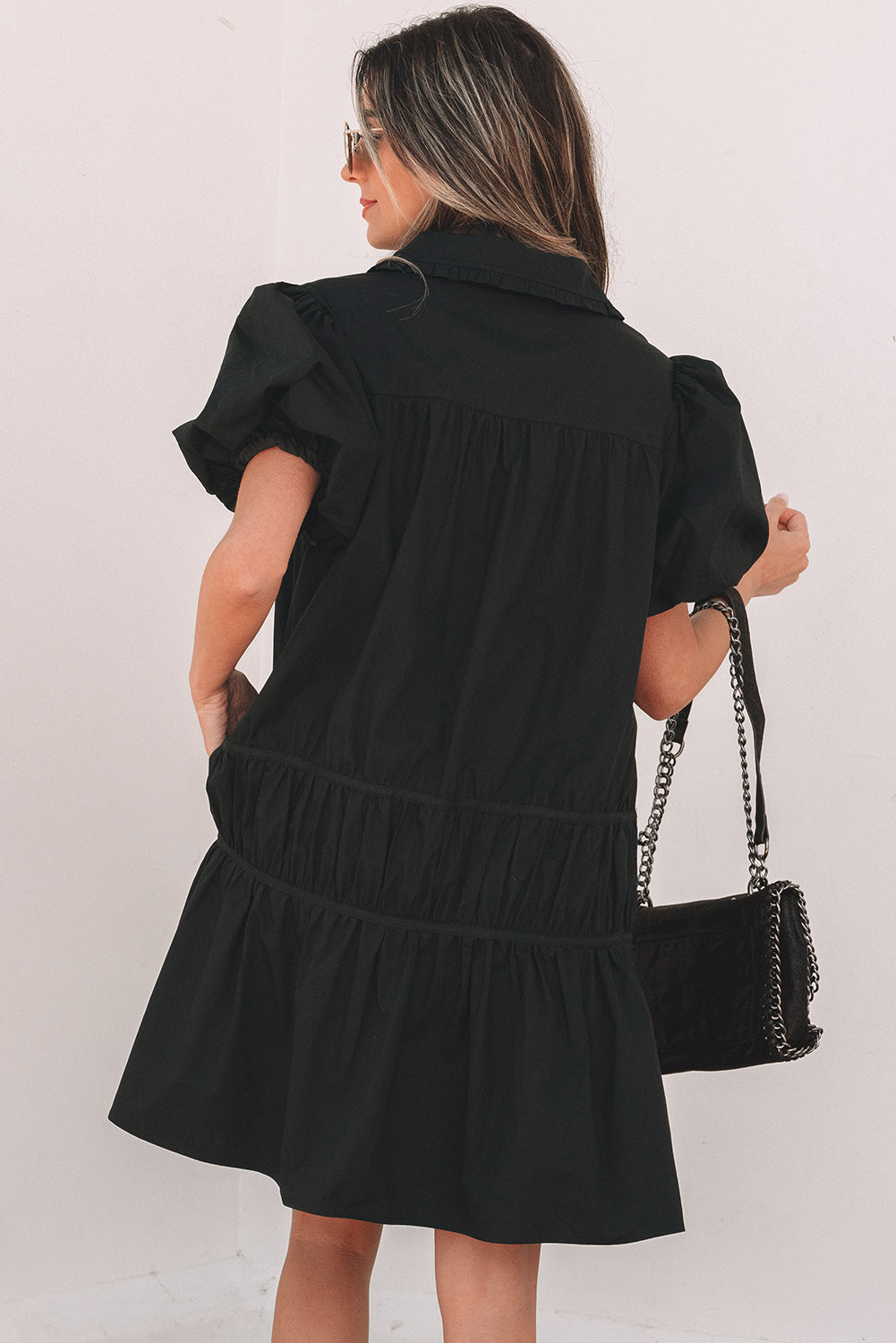 Women Puff Sleeve Shirt Dress | Noraly