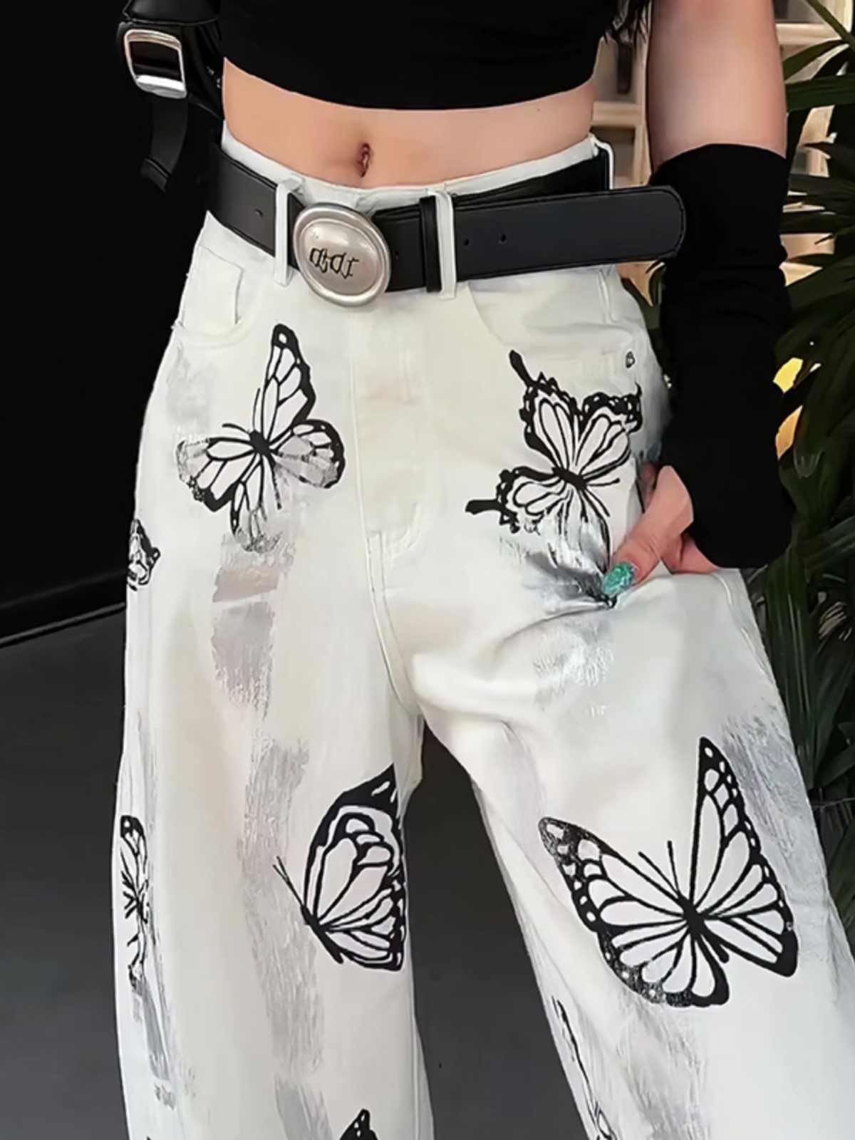 Women Wide Leg Pants White Ice Silk | Butterfly-4