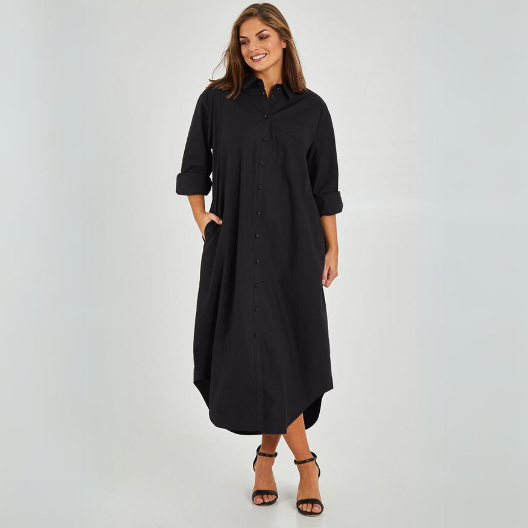Women Button-Up Shirt Dress with Side Slit | Evelyn