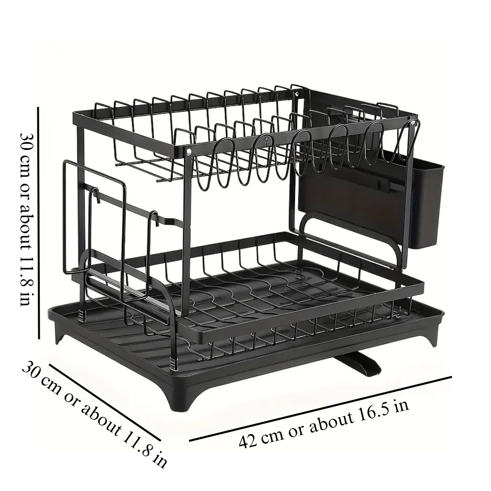 Dish Rack Black Steel Double Layer | Modern Kitchen Essential 4