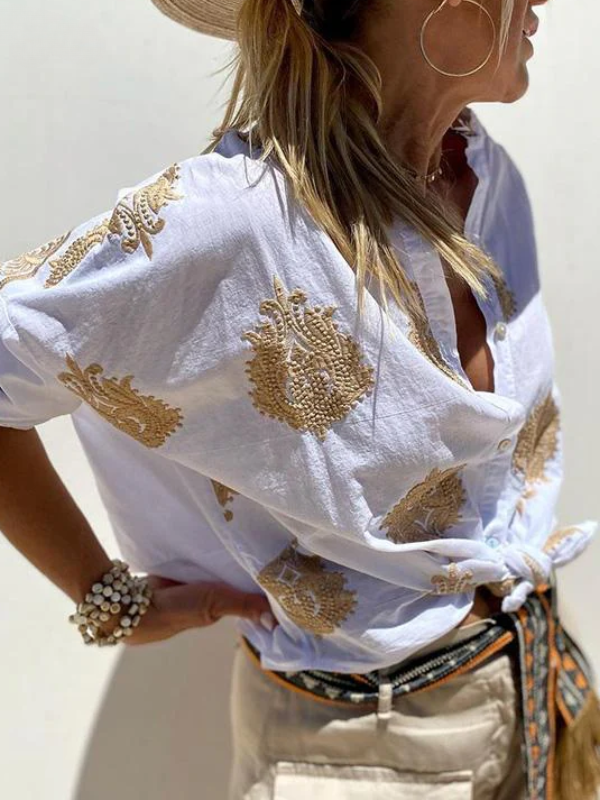 Women Embroidered Button-Up Shirt | Aimee