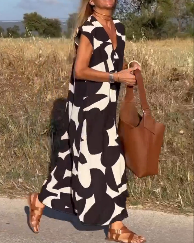 V-neck Printed Maxi Dress | Claire