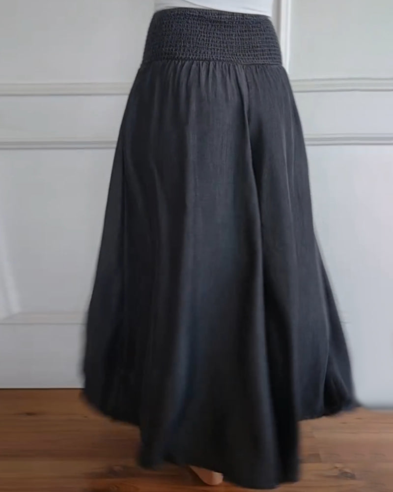 Women Wide Leg Trousers Black Cotton | Mira-2