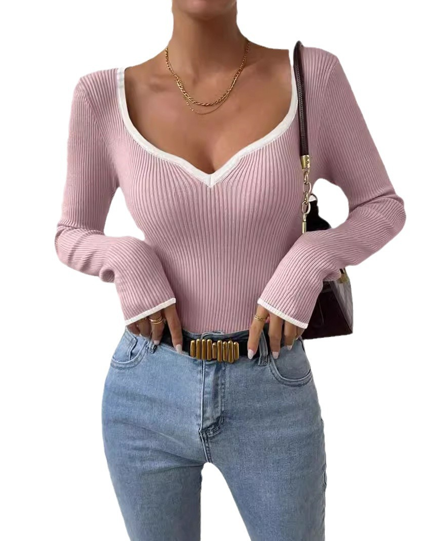 Women Ribbed Contrast Trim Top | Leontina