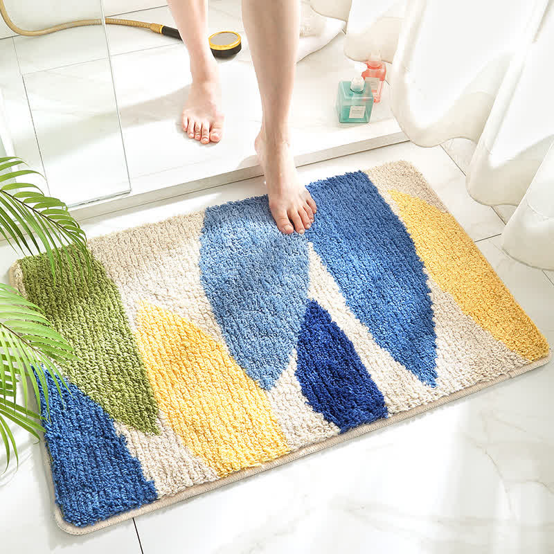 Floor Rug Green Leaf Print Polyester | Cozy Retreat 5