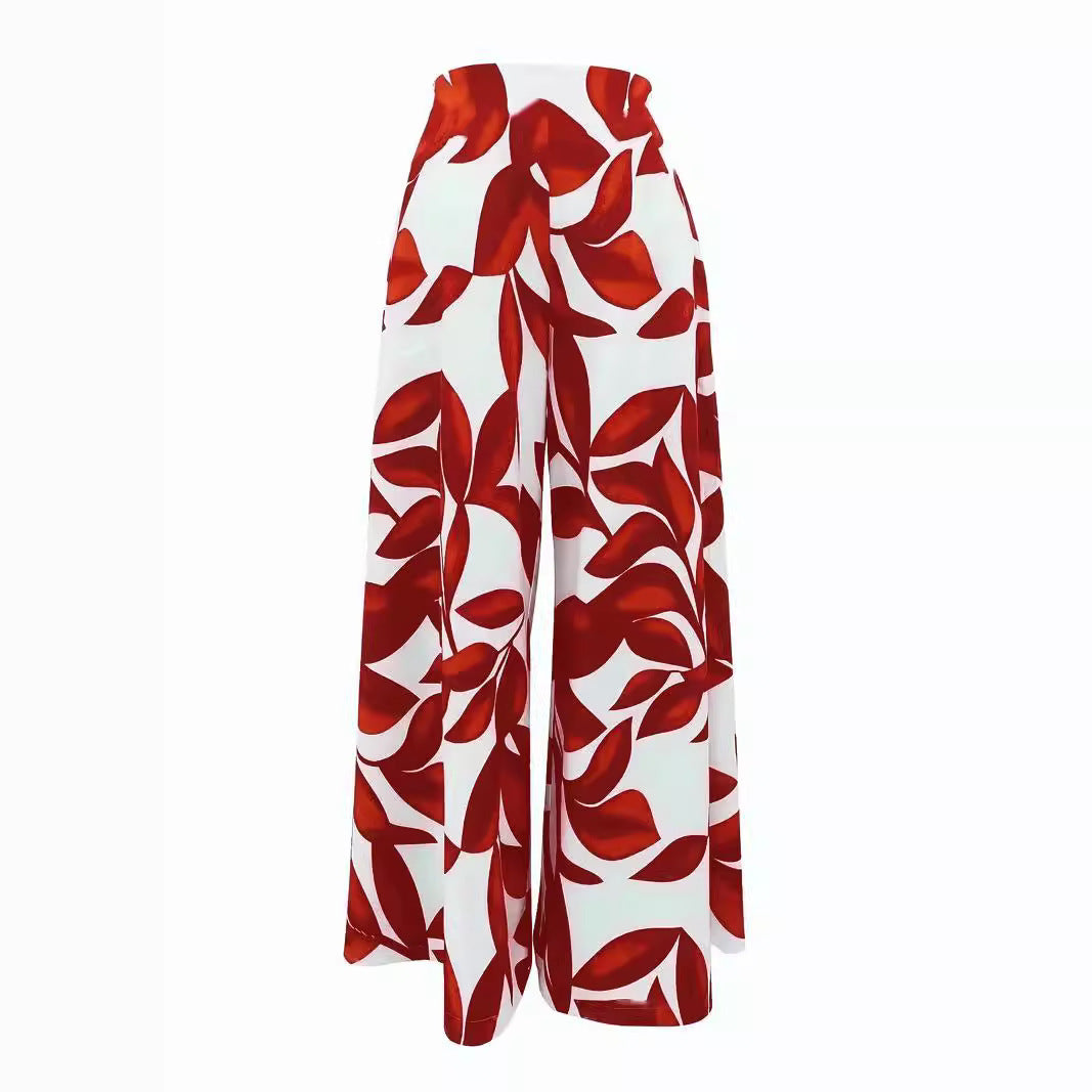 Women Wide Leg Pants Red Polyester | Elegant Style-5