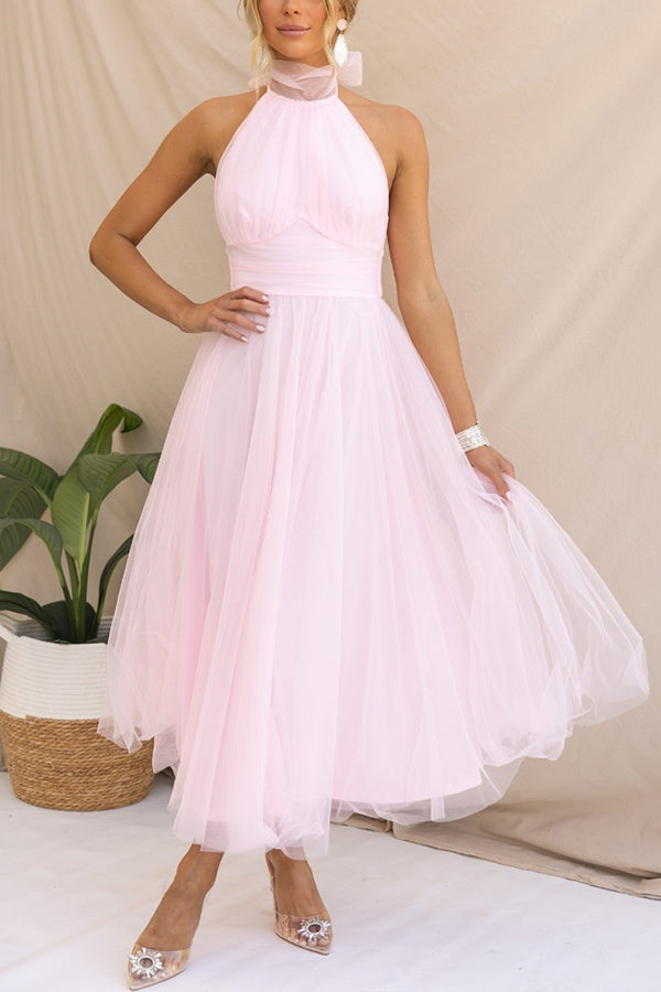 Women Halter-Neck Tulle Midi Dress | Emmeline