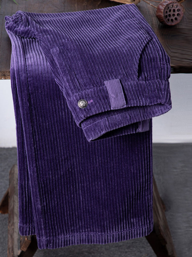 Women Wide Leg Pants Purple Corduroy | Elegant Style-5