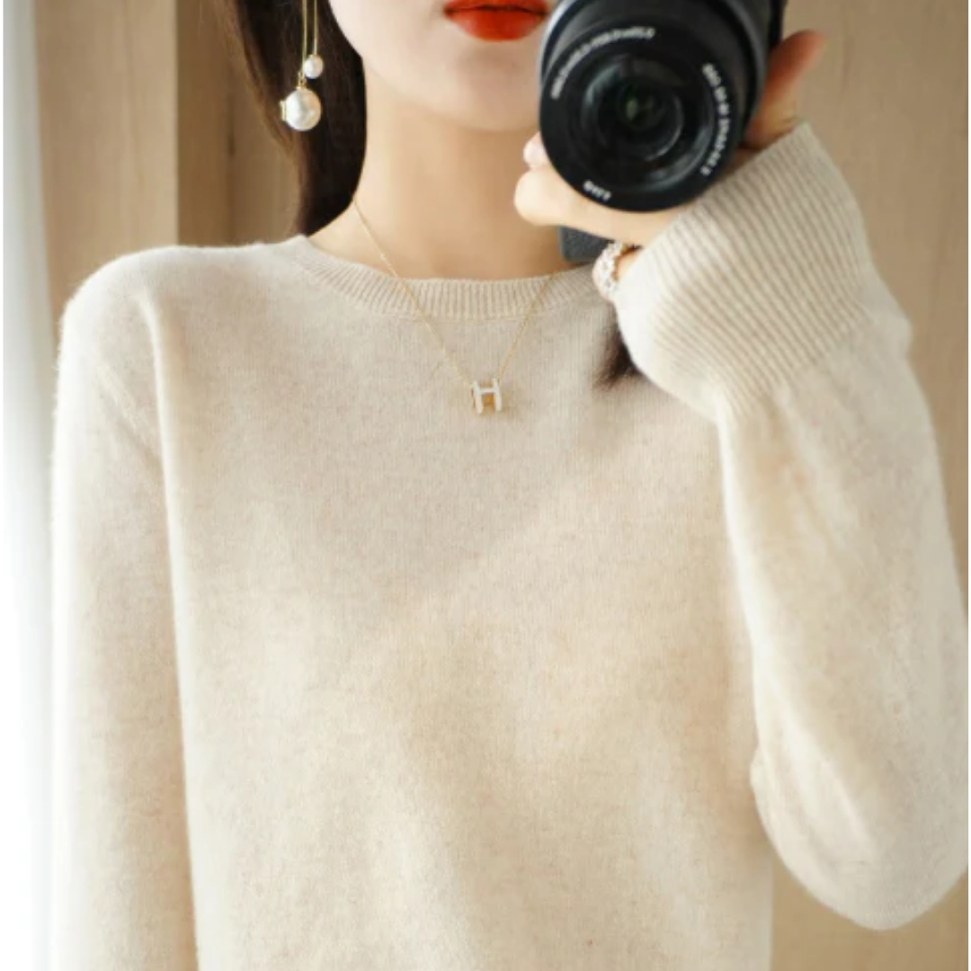 Women Minimalist Crew Neck Knit Sweater | Aliona