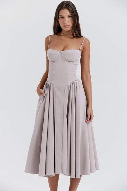 Women Chic Sleeveless Midi Sun Dress With Corset Fit | Tulum