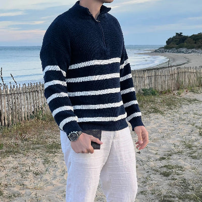 Men Striped Quarter-Zip Sweater | Elizer