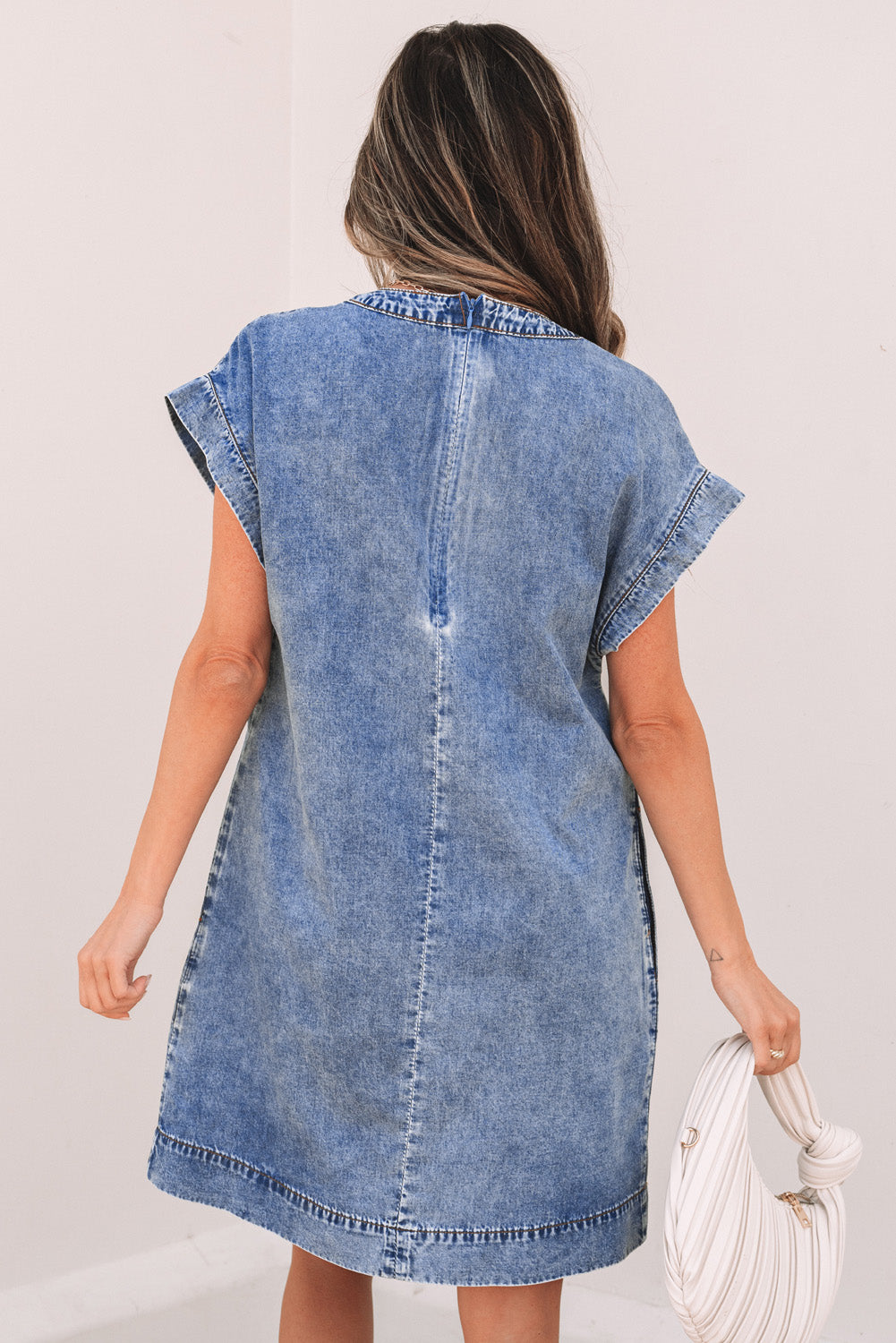 Women Shift Dress Blue Denim | Emily-2