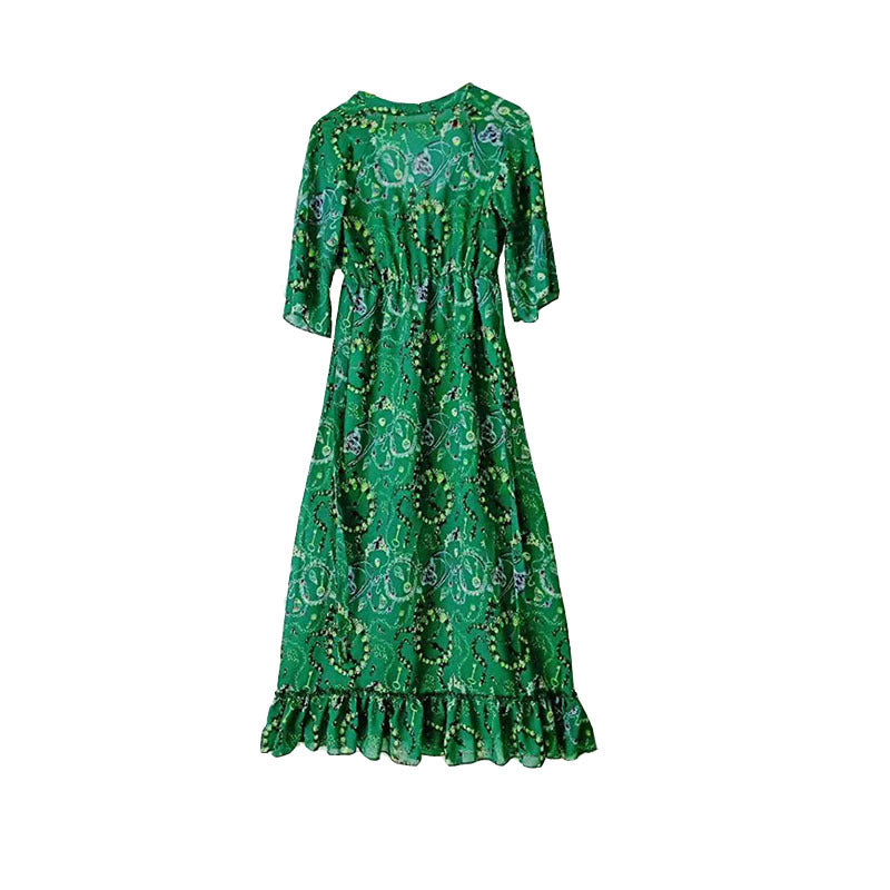 Women Kaftan Dress Green Chiffon | Serene-5