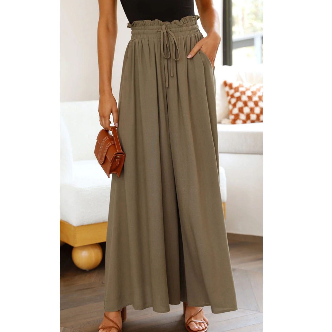 Variant image for Women Wide Leg Trousers White Spandex | Elegant Comfort-16