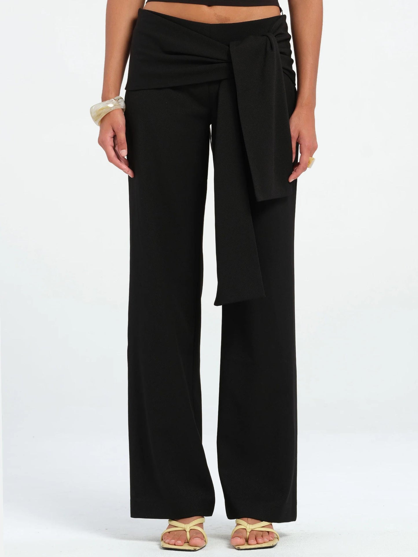 Variant image for Women Wide Leg Pants Black Cotton Blend | Verner-1