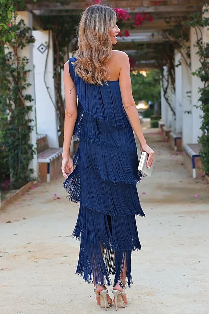 Women One-Shoulder Fringe Dress | Grace