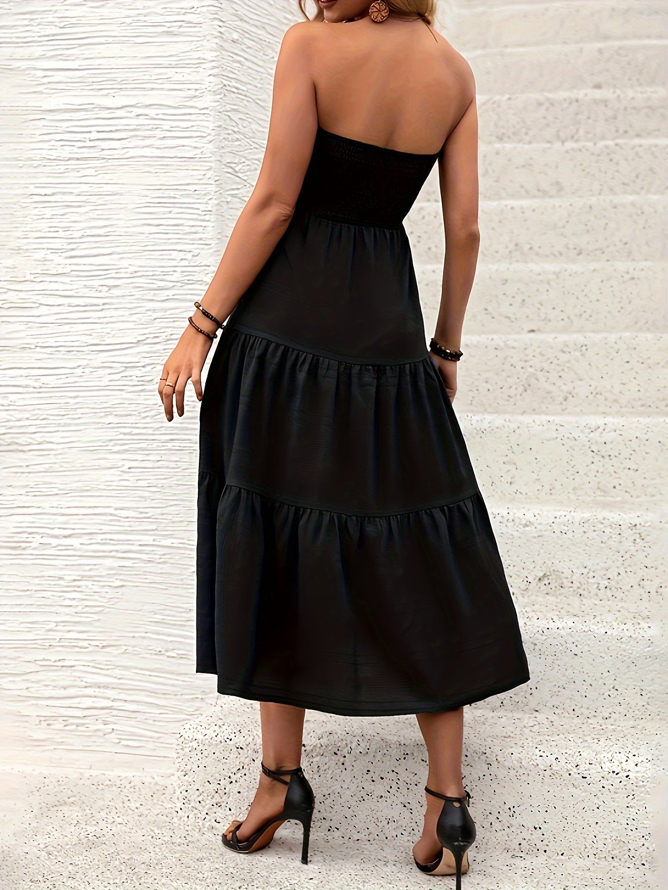 Women Strapless Smocked Midi Dress | Annie