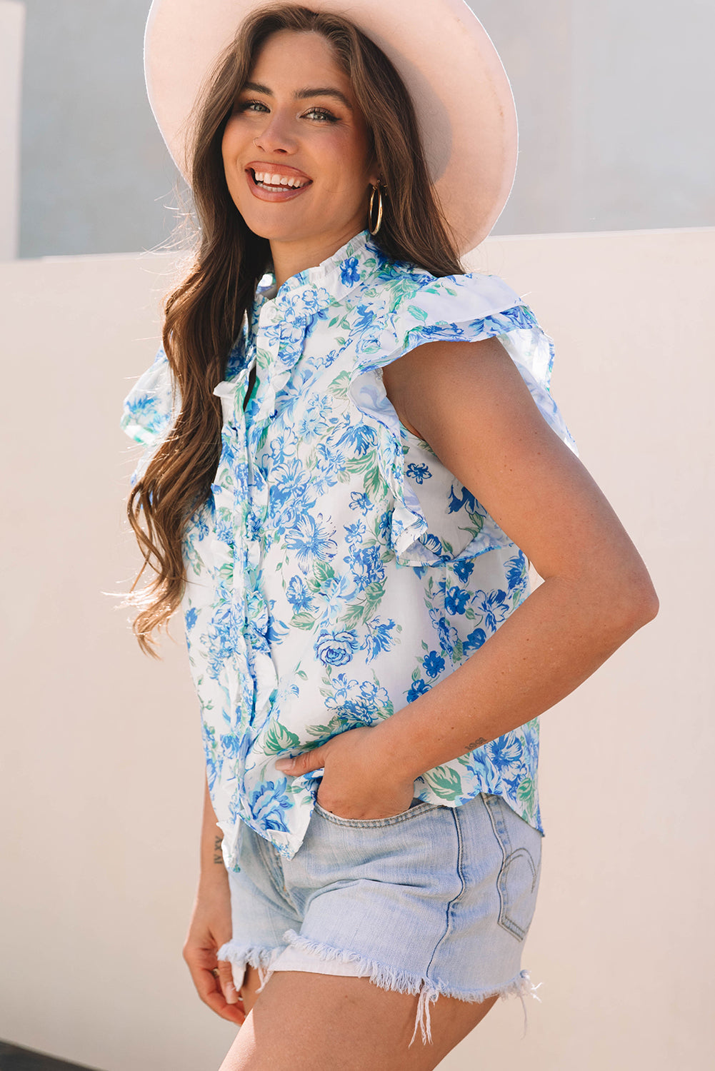 Women Blouse Sky Blue Polyester | Bella-3